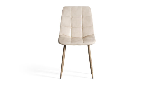 Modern Dining Chair – Cream Vegan Leather And Faux Wood Metal Legs, Wolfgang
