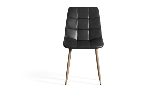 Modern Dining Chair – Black Vegan Leather And Faux Wood Metal Legs, Wolfgang