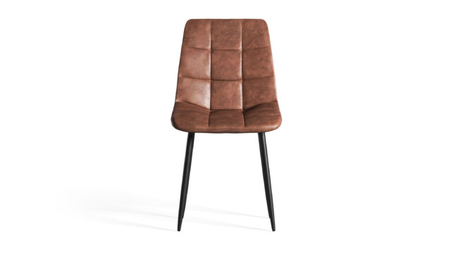 Modern Dining Chair – Brown Vegan Leather And Black Metal Legs, Wolfgang