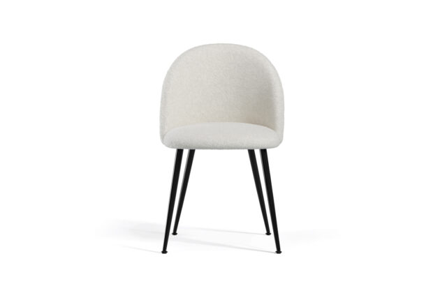 Modern Dining Chair – White Boucle And Black Metal Legs, Diona