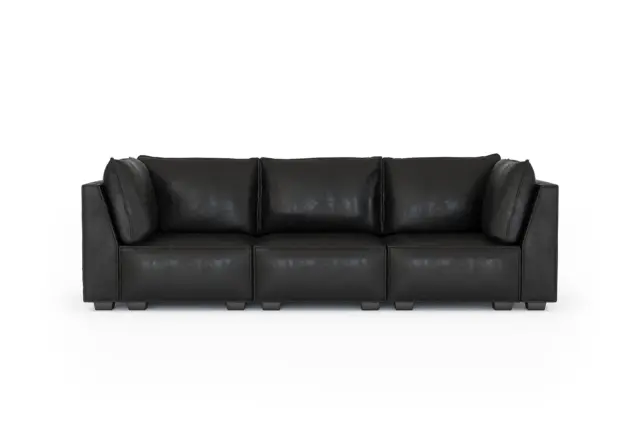 Elaine – Black Vegan Leather, Three Seater Sofa