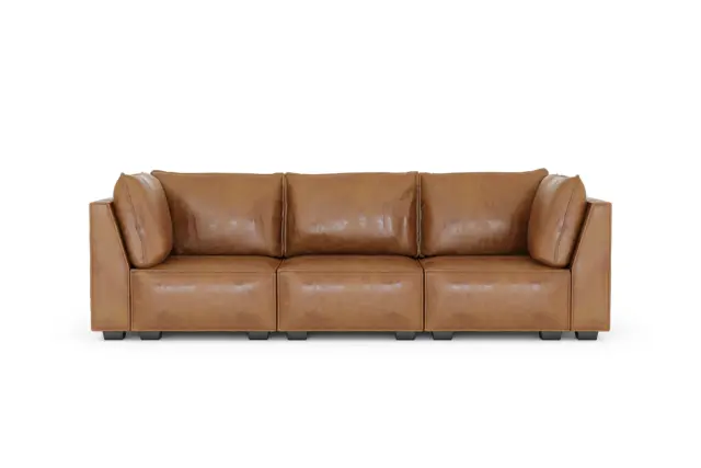 Elaine – Brown Vegan Leather, Three Seater Sofa