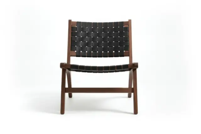 Accent Chairs – Walnut, Black Vegan Leather