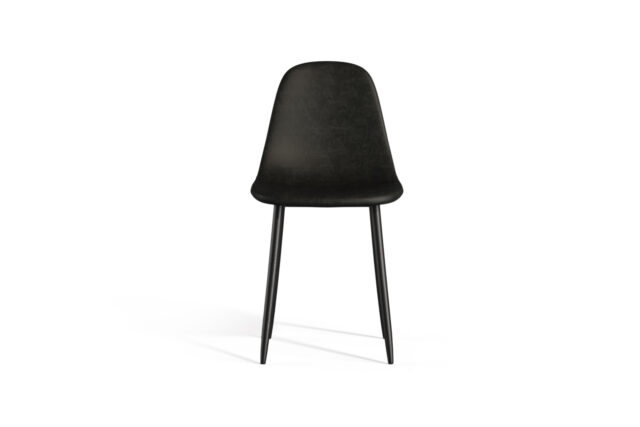 Modern Dining Chair – Black Vegan Leather And Black Metal Legs, Evdano