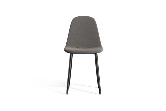 Modern Dining Chair – Grey Vegan Leather and Black Metal Legs, Evdano
