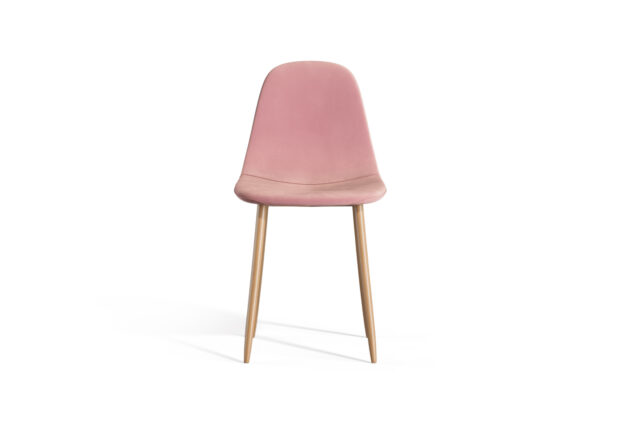 Modern Dining Chair – Pink And Faux Wood Metal Legs, Evdano
