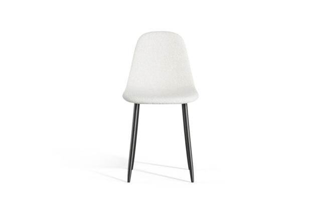 Modern Dining Chair – White Boucle And Black Metal Legs, Evdano