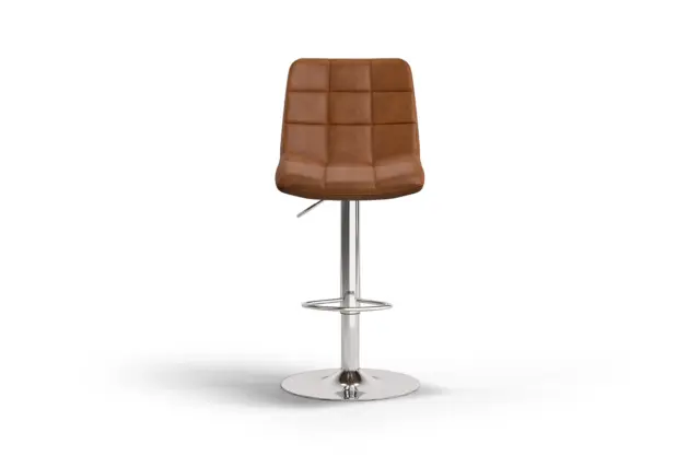Barstool – Brown Vegan Leather and Chrome Base, Lenora