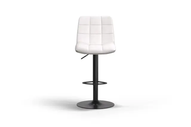 Barstool – White Vegan Leather and Black Base, Lenora