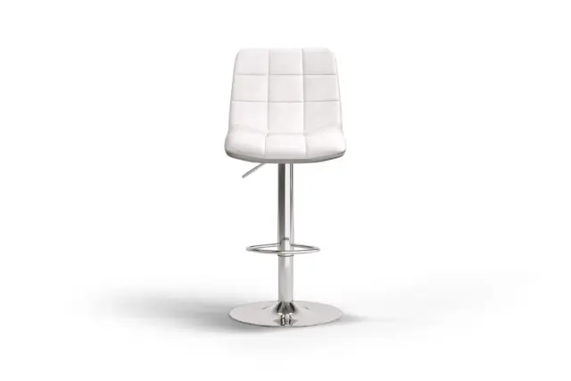 Barstool – White Vegan Leather and Chrome Base, Lenora