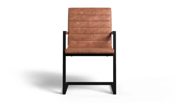 Modern Dining Chair – Brown Vegan Leather And Black Metal Legs, Packard