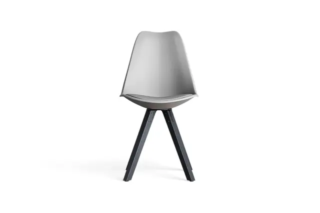 Modern Dining Chair – Light Grey Vegan Leather and Black Metal Legs, Wayner