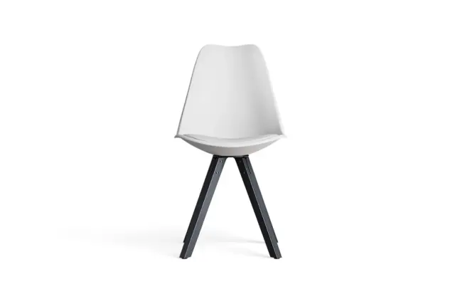 Modern Dining Chair – White Vegan Leather And Black Metal Legs, Wayner