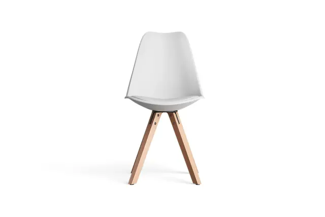 Modern Dining Chair – White Vegan Leather And Faux Wood Metal Legs, Wayner