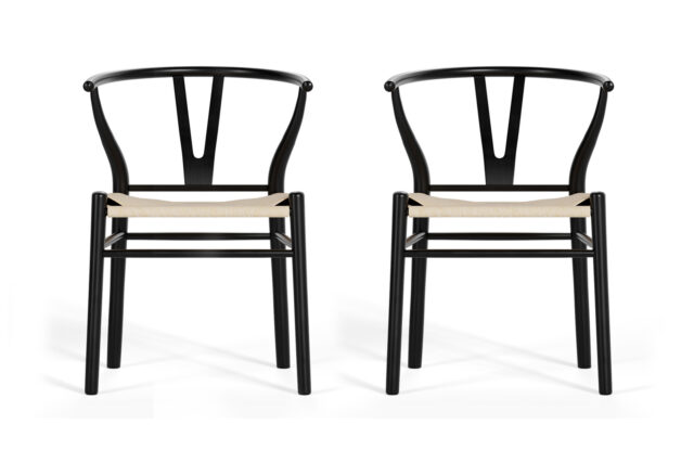 The Wish – Black with Natural Seat, Metal Wish Chair – Set of 2