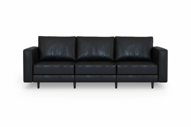 Briana – Black Vegan Leather, Three Seater Sofa
