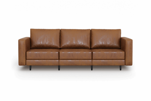 Briana – Brown Vegan Leather, Three Seater Sofa