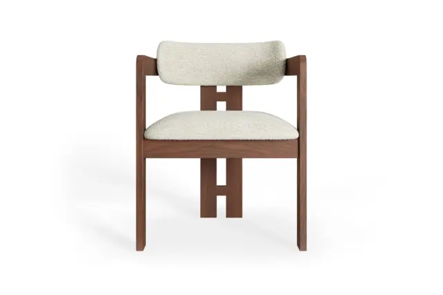 Onda Dining Chair – Walnut – White Boucle