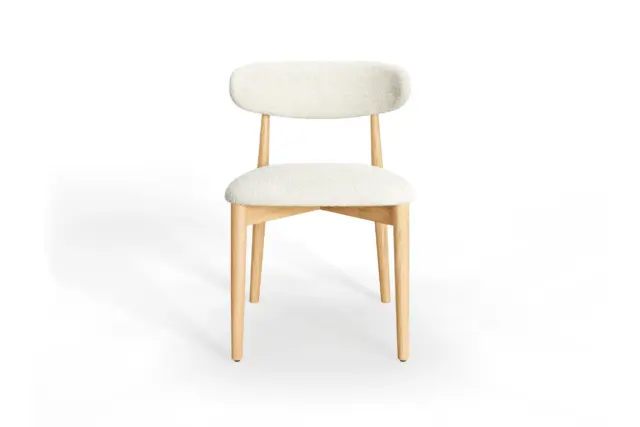 Leona Dining Chair – Beech – White Boucle